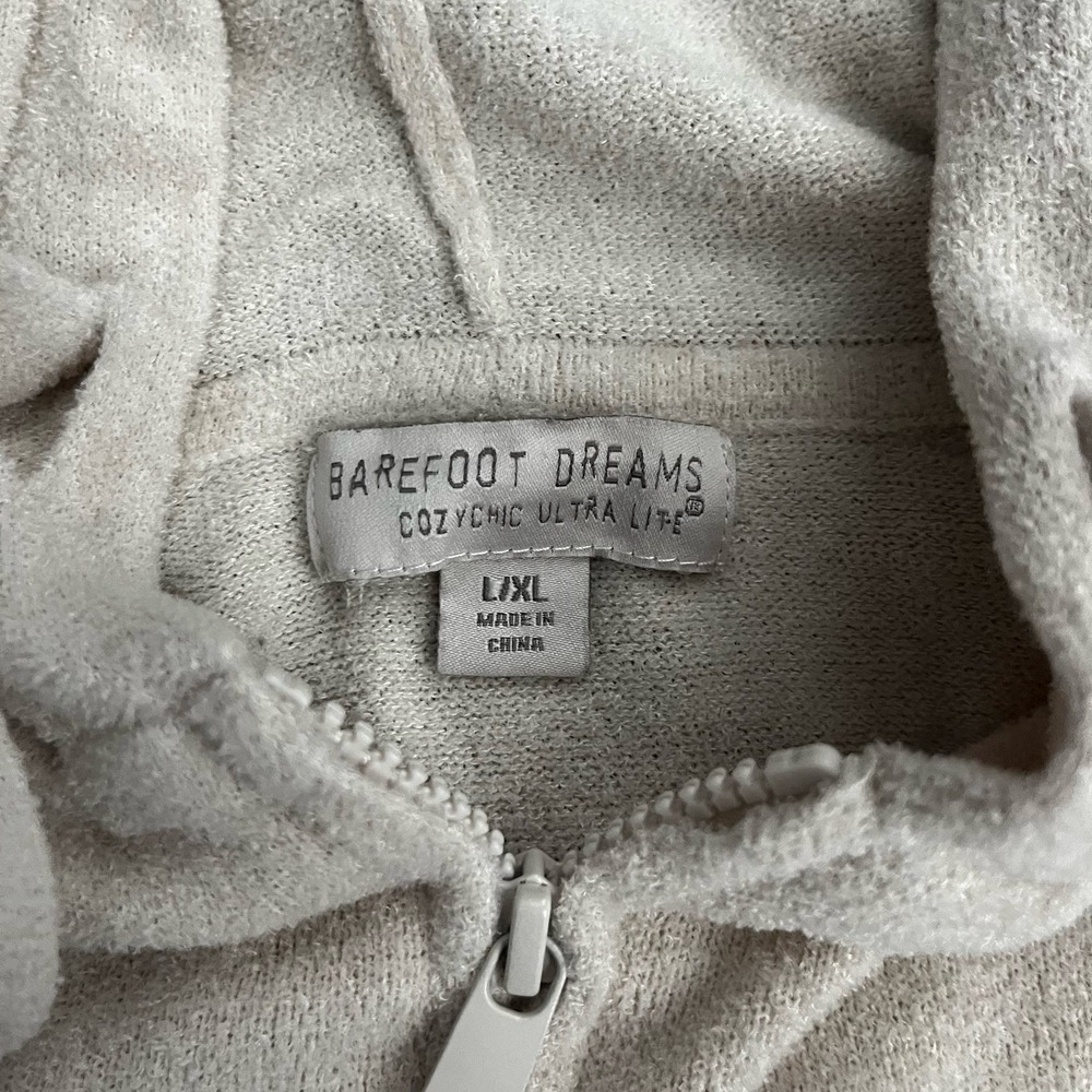 Barefoot Dreams CozyChic Ultra Lite Short Sleeve Zip Up Hoodie‎ L/XL Beige Cream - Picture 5 of 8